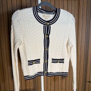 Madewell Cream and Black Cable Knit Cardigan